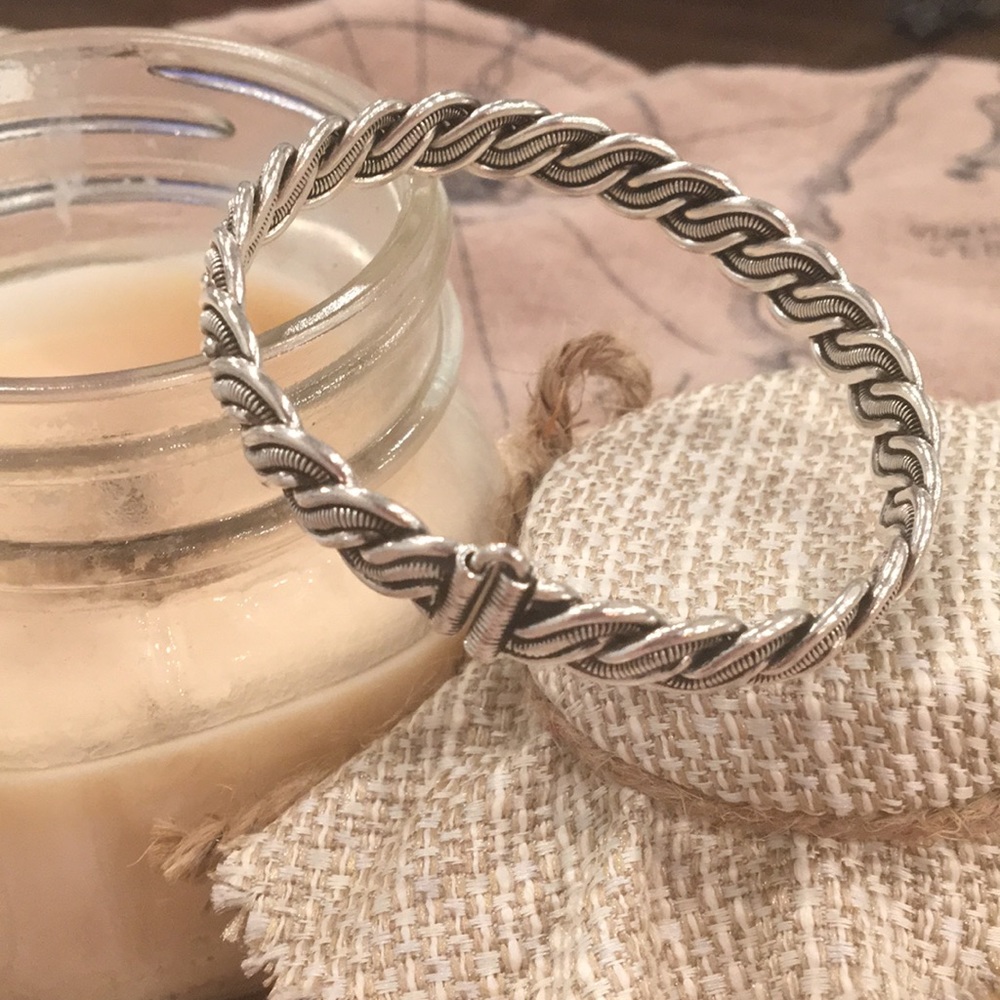 Faux Silver Braided Bracelet (Heavy!)